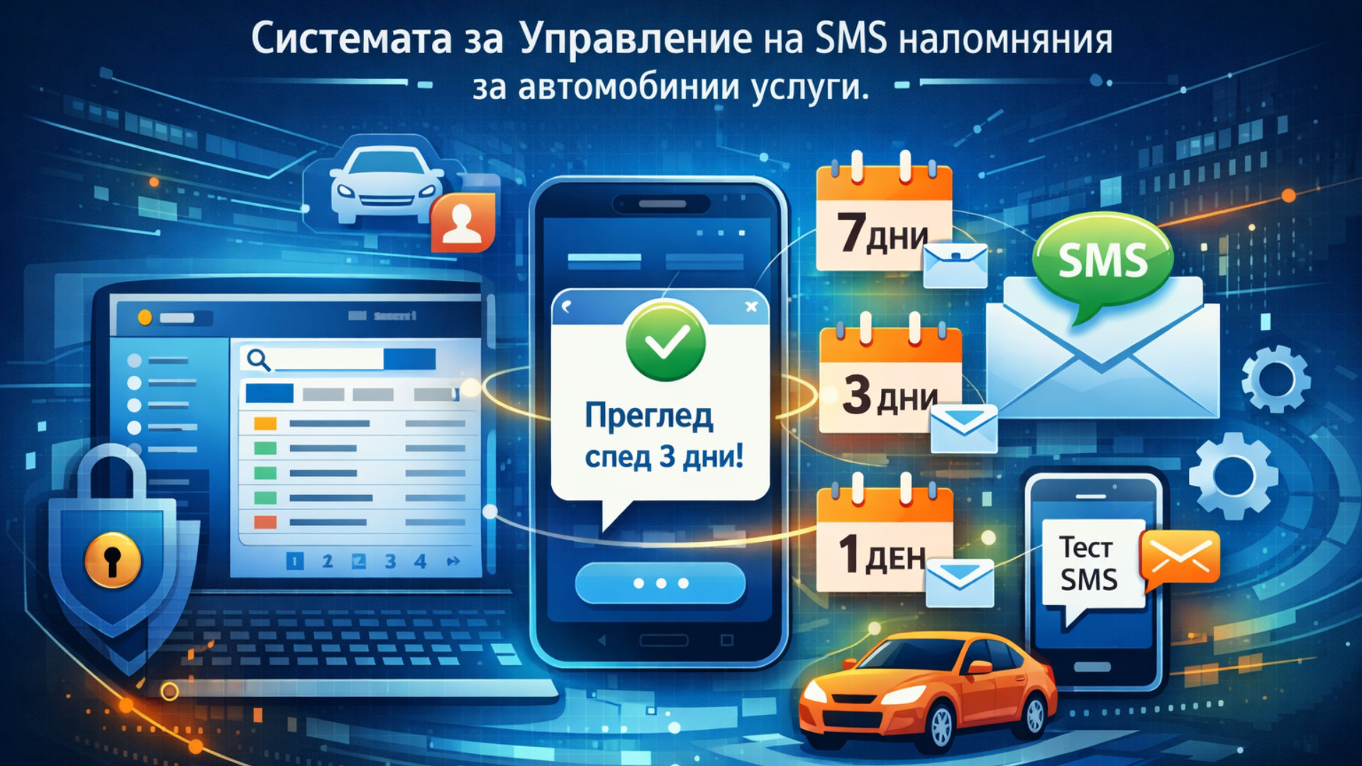 Системата за управление на SMS напомняния за автомобилни услуги.